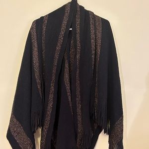 Simonetta Black With Gold Shimmer Striped Over Sized Poncho/Shawl/Wrap